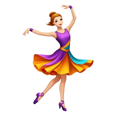 Icon for Contemporary Dance: bright modern clothing, dynamic abstract shapes, movement lines, and stage lighting like spotlights. The icon should convey the energy and creativity of contemporary dance through symbols and visual elements. Transparent background. sticker