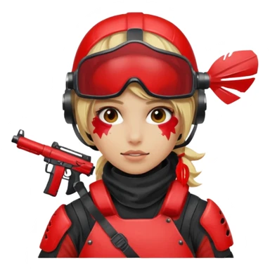 blond girl playing paintball with red paintball face gear sticker