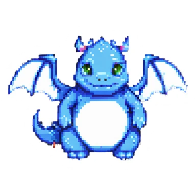 pixel art chubby dragon with very small wings, playful pose sticker