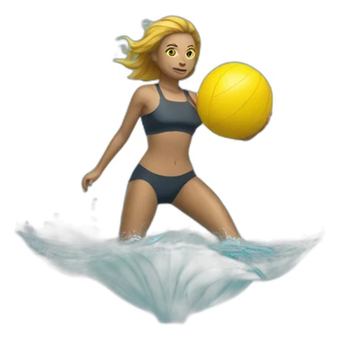 Underwater woman, swimming with fins, snorkel equipement, holding a yellow ball, looking strong and fighting sticker