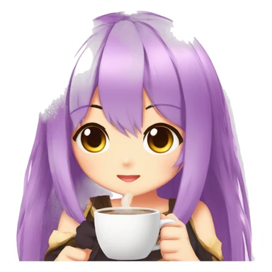 plutia from hyperdimension neptunia drinking a coffee, anime, chibi, colorful sticker