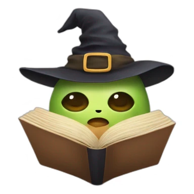 Tofu and avocado reading a book with a witch hat sticker