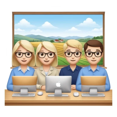 Watching computer Employees of a startup company with a countryside view outside the window sticker