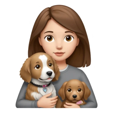 Girl with brown hair holding grey white and black golden retriever dog sticker