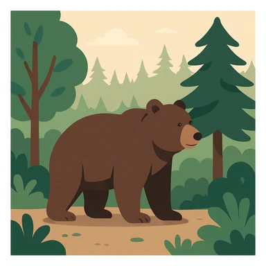 Flat design style grizzly bear in the forest sticker