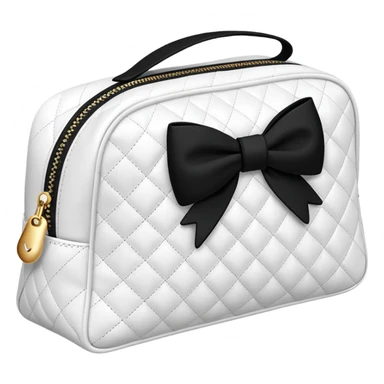 Black quilted cotton cosmetics bag with black bow   sticker