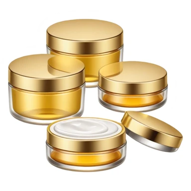 PVarios rodutos de beleza com tampa dos potes dourados e fundo transparente pra usar como figurinha sticker