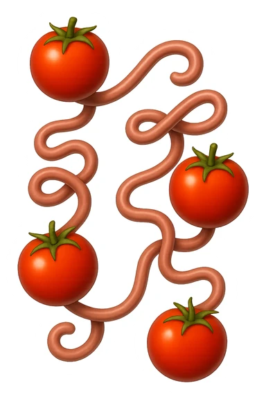emoji stile iphone di pomodori che fluttuano in aria con colon attorcigliato intorno, iperrealistico 4k, isolato su sfondo bianco sticker