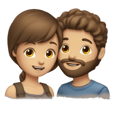 Brown haired girl with brown haired boy with beard kissing sticker