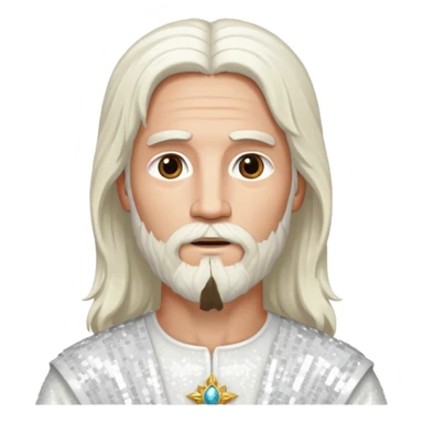 Jesus, Son of God from Gods and Goddesses with long white hair and beard, white sequin outfit sticker