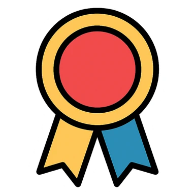 performance badge with gold and colorful elements, elegant and minimalist flat design, award badge style, 2D flat vector, trending icon look, soft shadows, no text, isolated on white background, perfect for commercial use sticker