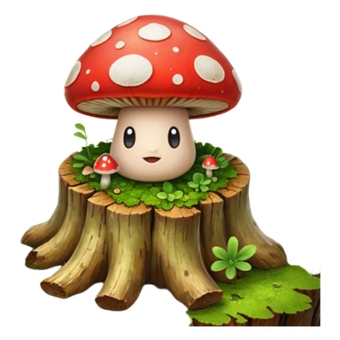 small mushroom growing out of a mossy tree stump sticker