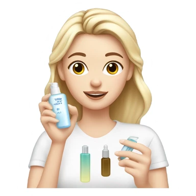 White girl doing her skincare with skincare products  sticker