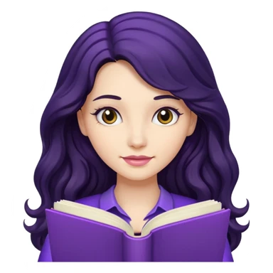 Long Hair Women with purple Book, Black wavy hair sticker