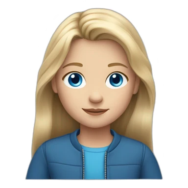 Girl 10 years old. Long blond hair. Blue jacket, big blue eyes. sticker