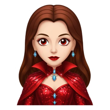 Countess Dracula with long brown hair, red sequin outfit sticker