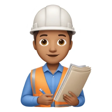 Apple Memoji-style 3D emoji of an architect holding blueprints, clean gradients, rounded shapes, no background. sticker