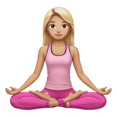 Mujer color de piel moreno clara, con cabello balayage rubio con castaño suelto y lacio y largo usando un top rosa deportivo y leggins deportivo rosa en una pose de yoga sentada, viendo hacia enfrente con ojos negros y sonriendo sin mostrar los dientes sticker