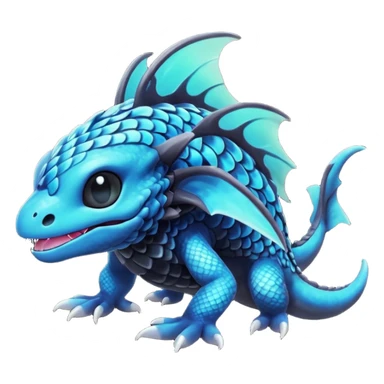 Multicolored dark shiny bioluminescent glowing black and cyan and blue gloomy spooky cute adorable scales-covered pretty cool elegant realistic abyssal exotic Fakémon-Pokémon-Trico-creature, full body sticker