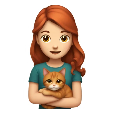 Girl with brown hair with a red cat on the hands sticker