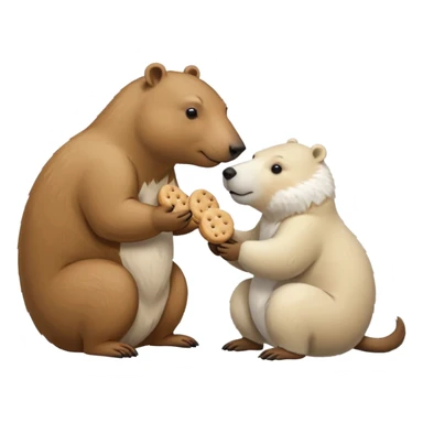 capybara and an snow bear eating biscuits with each other sticker