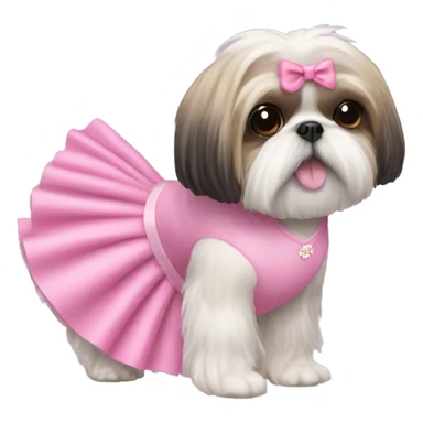Shih Tzu wearing a pink dress with a tutu sticker