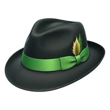 a fedora emoji with a green band, tilted to the left sticker