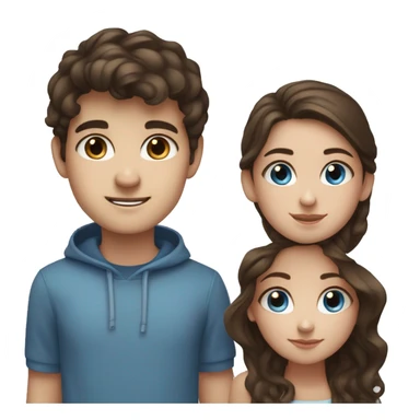 Girl with dark brown hair and blue eyes and a boy with mousy brown hair and blue eyes sticker