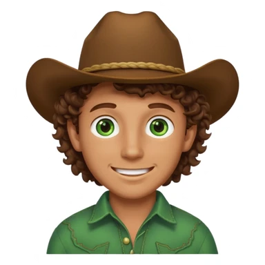 Cowboy boy with curly brown hair green eyes and he is happy  sticker