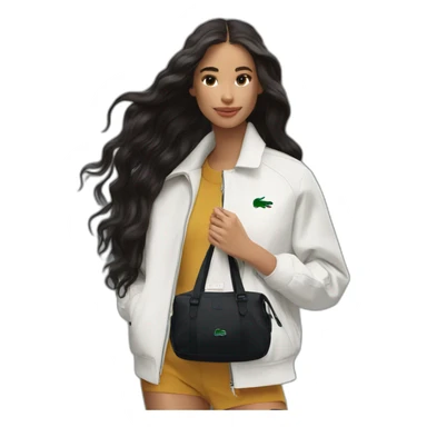 Lacoste bag latin girl with long hair with black lacoste windbreaker sticker