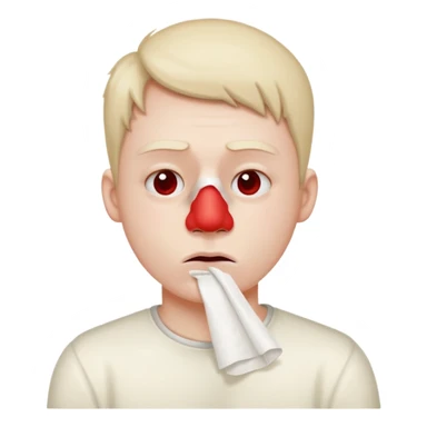 sick person with tissue on nose, fever and red nose. sticker