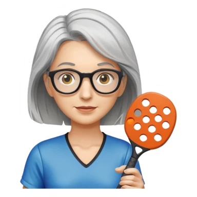 Female shoulder length gray hair and glasses pickleball sticker