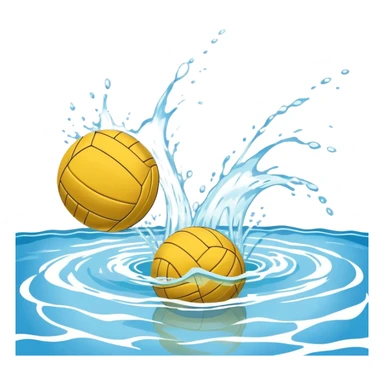 An icon featuring a yellow water polo ball floating on the water with goals in the background, inside a swimming pool. The design includes splashes and ripples, symbolizing the fast-paced action and strategy of water polo. Transparent background highlights. sticker