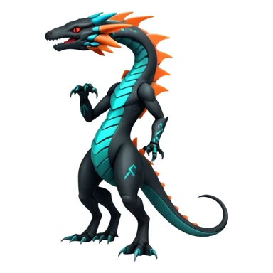 futuristic lush warm-colored neon-colored Fakémon-Trico-Kyurem-Salandit-creature (full body) sticker