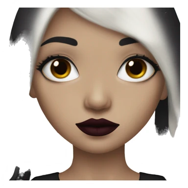 Goth girl with long black hair and brown eyes burgundy lipstick sticker
