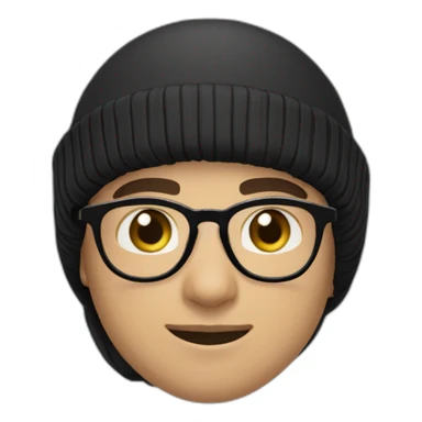 a light skin Pakistani teenager, wearing round glasses, short moustache, black hair, black jumper/sweater, structured manly face, blue islamic cap sticker