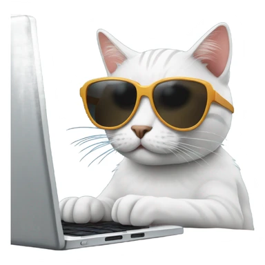 Cat with sunglasses typing on computer sticker