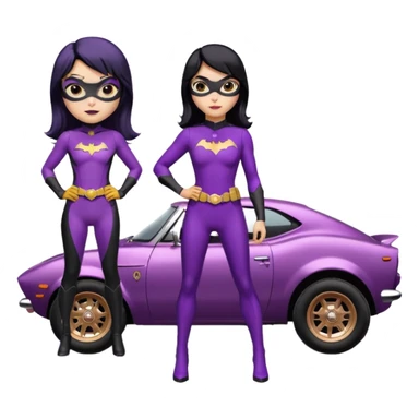 Relaxed adult 60’s Batgirl themed Satin black and rose gold colored Scion FR-S hot rod off road capable (tight fitting purple suit with black hair on her) sticker