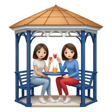 Two brunette women sitting inside a white gazebo sticker