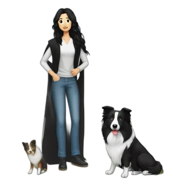 aa family photo a a family photo of a 30-year-old boy with very long black hair next to a black and white border collie sticker