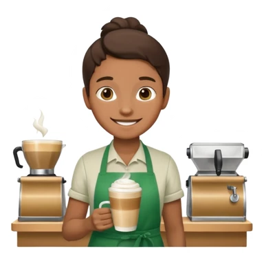 Barista + green apron + latte cup sticker