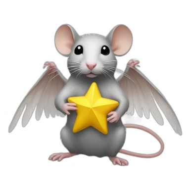 rat with white feather wings who is holding a yellow star sticker