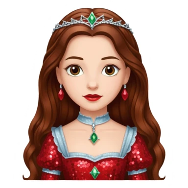 Nessarose from The Wizard of Oz with long brown hair, red sequin outfit sticker