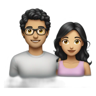 Young couple in black hair and girl is wearing glass sticker