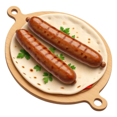 Cevapi Cinematic Realistic Cevapi Dish Emoji, depicted as modest, short, skinless sausages served with traditional flat bread, rendered with realistic textures and rustic, inviting lighting. sticker