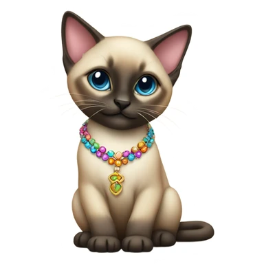 Siamese kitten wearing necklace sticker