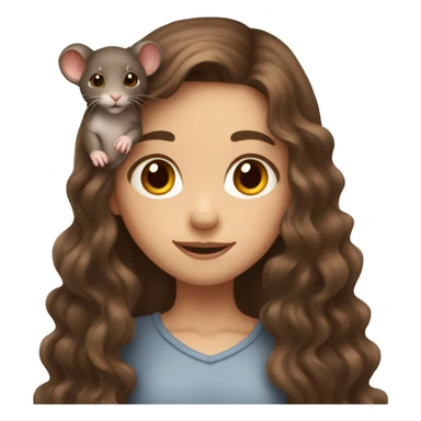 cute girl with long wavy brown hair holding a rat sticker