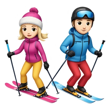 Man and woman skiing sticker