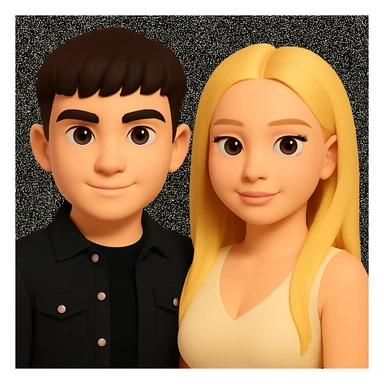 Slightly increase the volume of the upper body of the girl, slightly turn her to face forward, and make the skin color uniform. Maintain the cartoonish 3D style as in the reference image. sticker