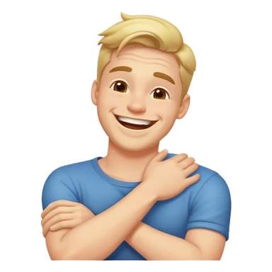 Arms cross holding on neck laughing guy sticker